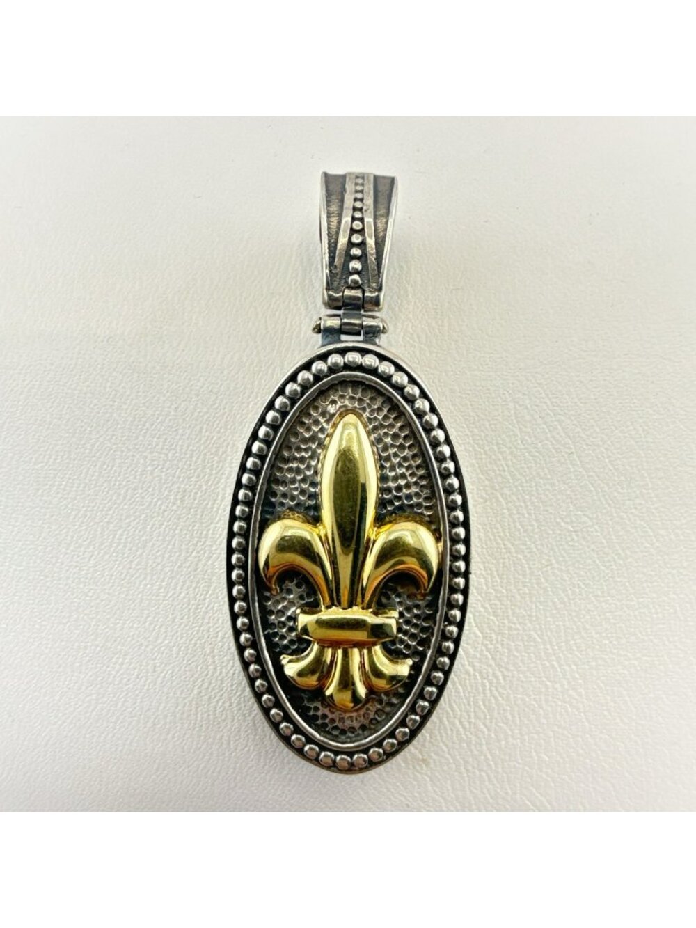 Phillip Gavriel Necklace Pendant Fleur De Lis 18K Yellow Gold Sterling Silver